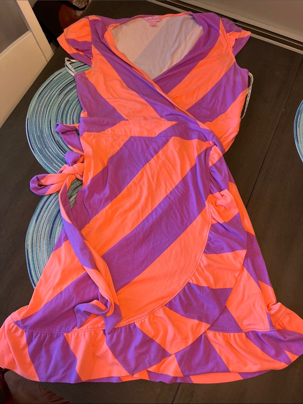 Lilly Pulitzer Orange and Purple Diagonal-Stripe Wrap Midi Dress - Picture 1 of 1